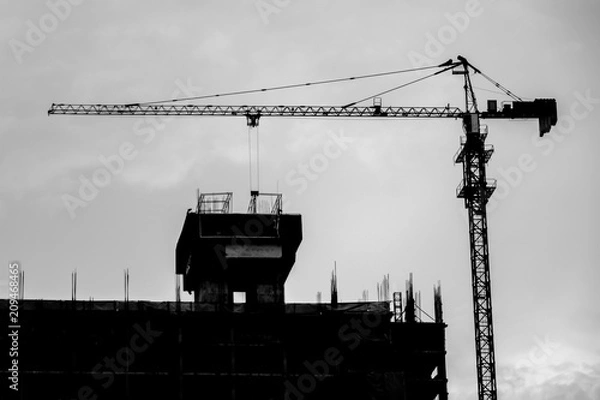Obraz crane side buliding black and white background