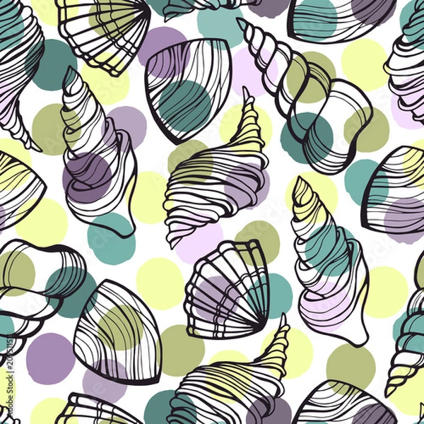Obraz Seamless pattern with seashells.