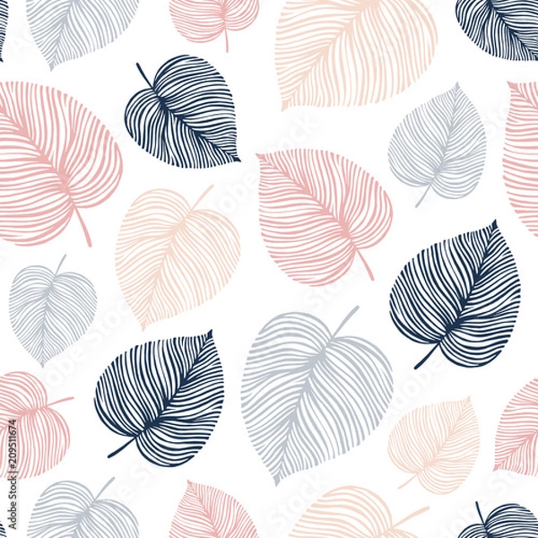 Obraz Seamless pattern with hand draewn leaves.