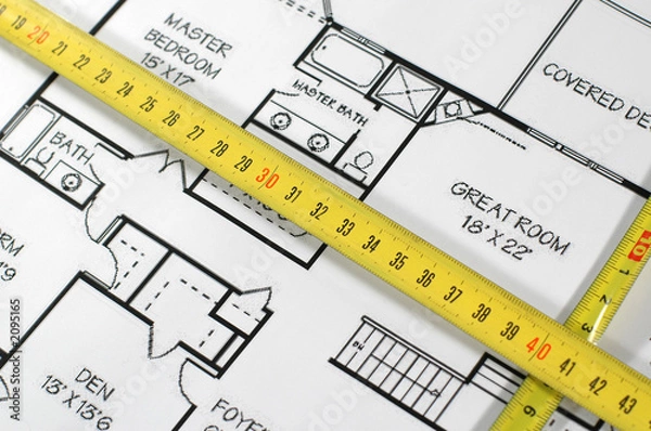 Fototapeta  folding rule and house plans