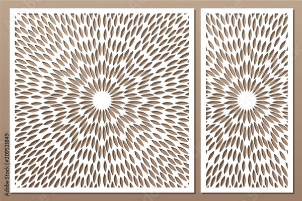 Fototapeta Set decorative card for cutting. Scandinavian style pattern. Laser cut panel. Ratio 1:1, 1:2. Vector illustration.