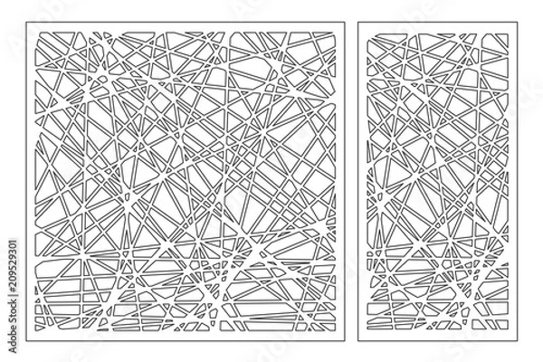 Fototapeta Set decorative panel laser cutting. wooden panel. Elegant modern geometric abstract pattern. Ratio 1:2, 1:1. Vector illustration.