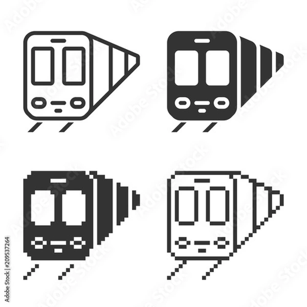 Obraz Monochromatic train icon in different variants: line, solid, pixel, etc.