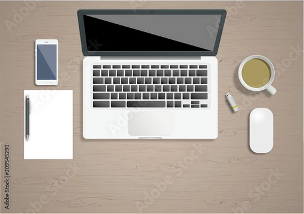 Obraz Workplace with tablet computer and mobile phone on table