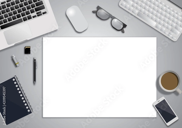 Obraz Workplace with tablet computer and mobile phone on table