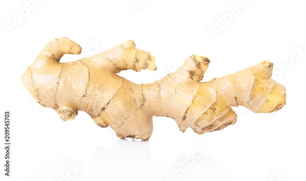 Fototapeta Fresh ginger root on white background for herb and medical product concept, clipping path