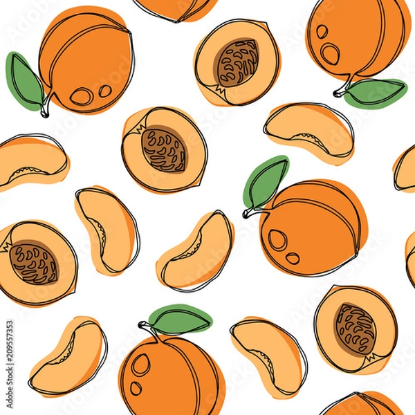 Fototapeta Peaches and apricots hand draw vector seamless pattern.