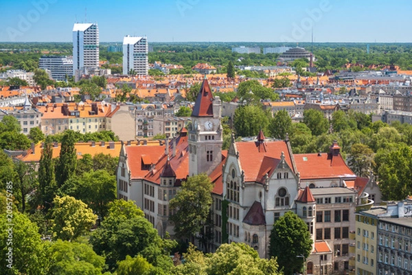 Fototapeta Ikoniczna architektura Wrocławia. 
Akademik Kredka i Ołówek, Hala Stulecia oraz wydział architektury Politechniki Wrocławskiej