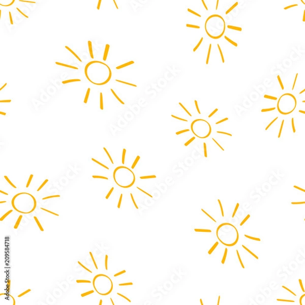 Fototapeta Hand drawn sun icon seamless pattern background. Business concept vector illustration. Handdrawn sunshine symbol pattern.