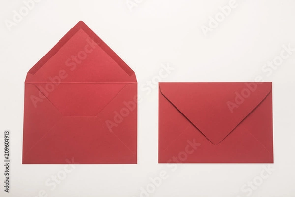Fototapeta Red envelopes on white background 
