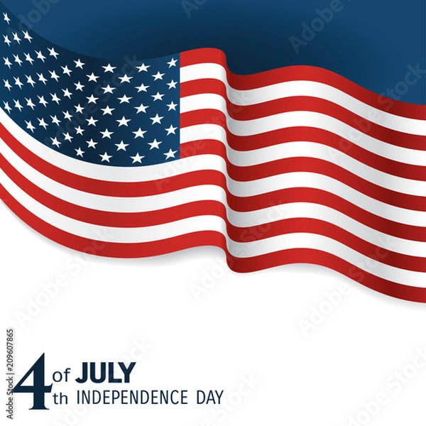 Fototapeta banner to the US Independence Day. Waving flag of united states close-up on a blue and white background