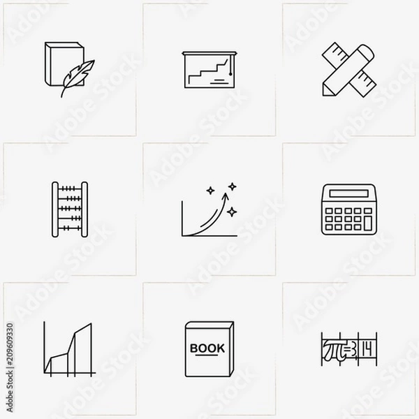 Fototapeta Mathematics line icon set with calculator, graphics and pi