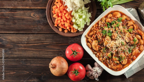 Fototapeta Pasta e fagioli - pasta with beans and parmesan