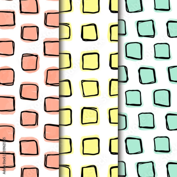 Obraz Seamless pattern pack, doodle square shapes lined in 3 direrent grids.