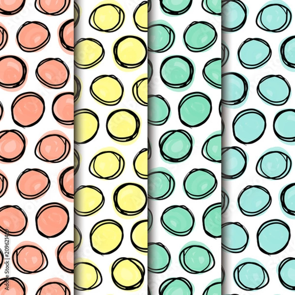 Obraz Seamless pattern pack, doodle circle shapes lined in 3 direrent grids.