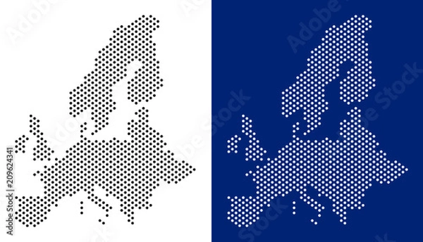 Fototapeta Dot European Union map. Vector geographic map on white and blue backgrounds. Vector composition of European Union map combined from spheric elements.