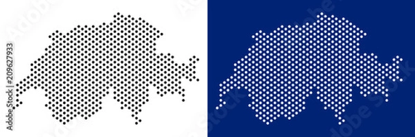 Fototapeta Pixel Swissland map. Vector geographic map on white and blue backgrounds. Vector collage of Swissland map designed with circle pixels.