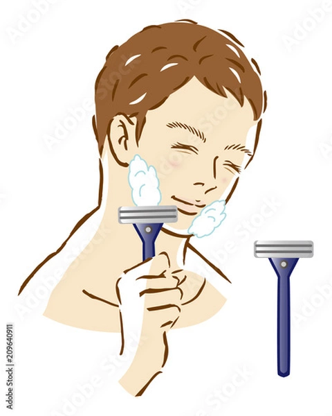 Obraz 男性　ひげそり　身だしなみ　カミソリ　泡