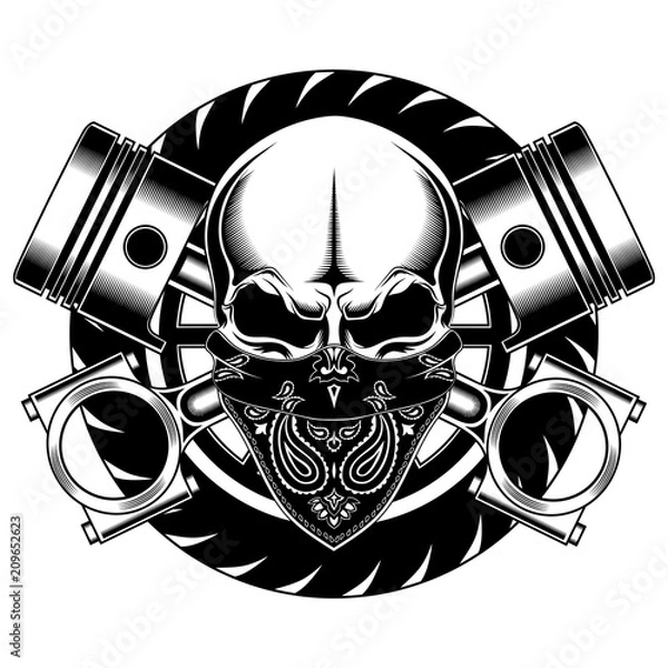 Obraz Skull with pistons and wheel