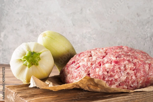 Fototapeta Mixe of ground meat minced beef and pork