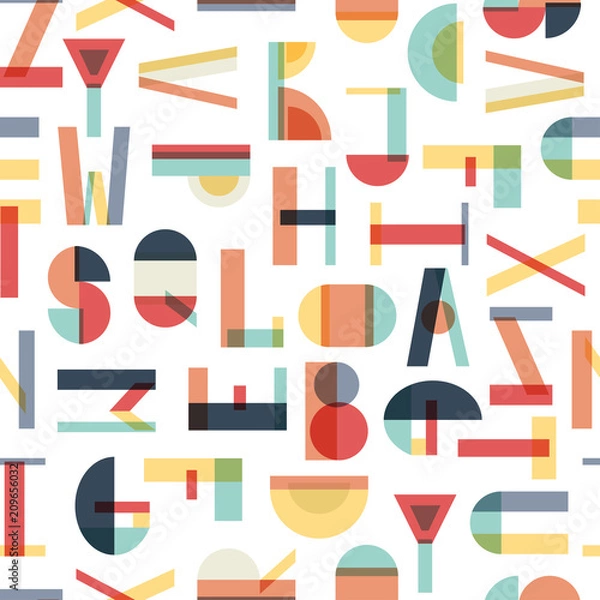 Fototapeta Colorful seamless pattern with letters. Geometric abstract vector.