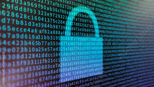 Obraz Koncepcja szyfrowania danych z ekranem pełnym informacji szesnastkowych i symbolem kłódki
