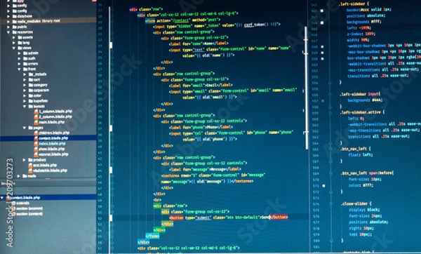 Fototapeta Php code on blue background in code editor