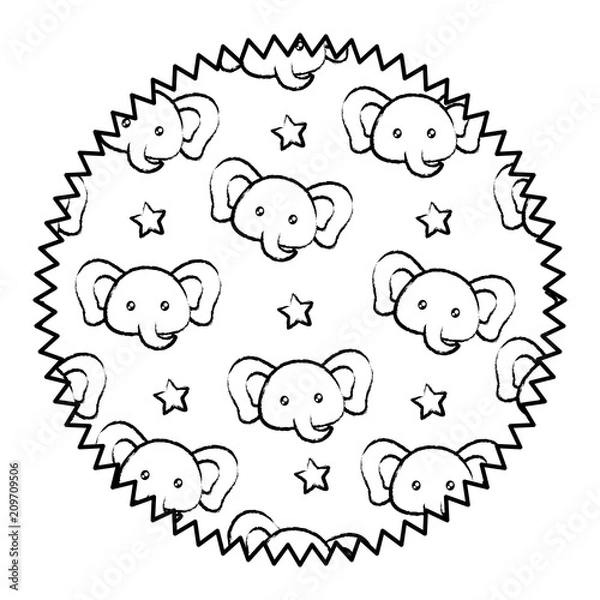 Fototapeta seal stamp with cute elephants pattern over white background, vector illustration