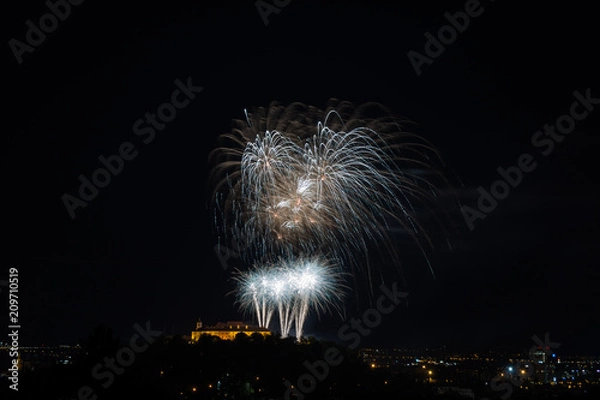 Fototapeta Beautiful colorful firework in city Brno on Spilberk