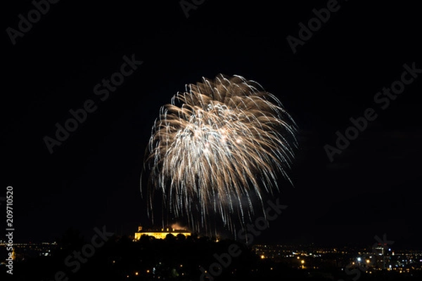 Obraz Beautiful colorful firework in city Brno on Spilberk