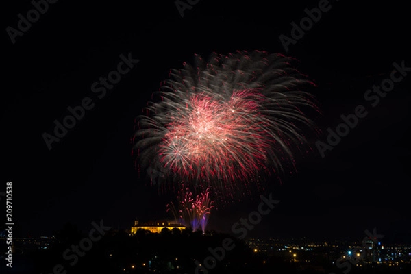 Obraz Beautiful colorful firework in city Brno on Spilberk