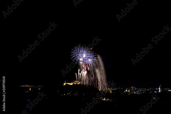 Obraz Beautiful colorful firework in city Brno on Spilberk