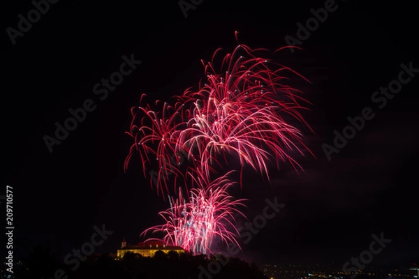 Obraz Beautiful colorful firework in city Brno on Spilberk