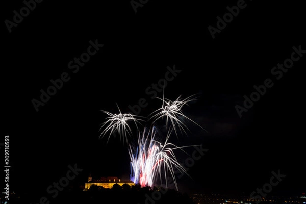 Fototapeta Beautiful colorful firework in city Brno on Spilberk