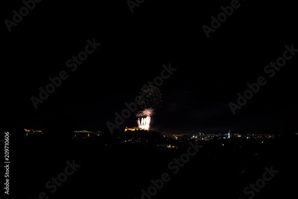 Obraz Beautiful colorful firework in city Brno on Spilberk