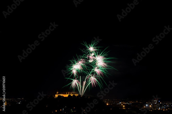 Fototapeta Beautiful colorful firework in city Brno on Spilberk