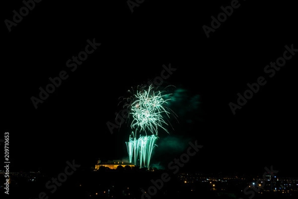 Fototapeta Beautiful colorful firework in city Brno on Spilberk