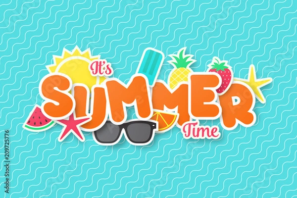 Fototapeta Projekt transparentu wektor czas letni. Styl cięcia papieru. ilustracji wektorowych