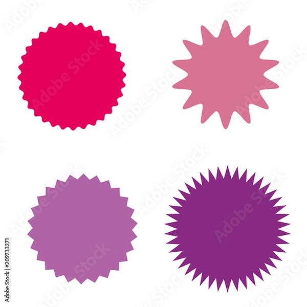 Fototapeta Set of starburst, sunburst badges, labels, stickers. Different shades of pink, violet, purple color.