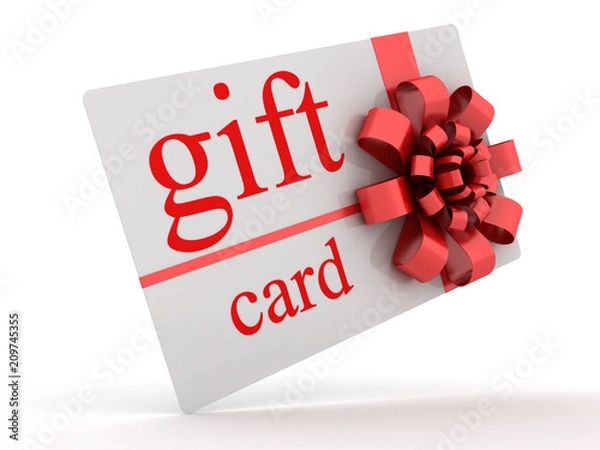Obraz Gift card with red ribbon
