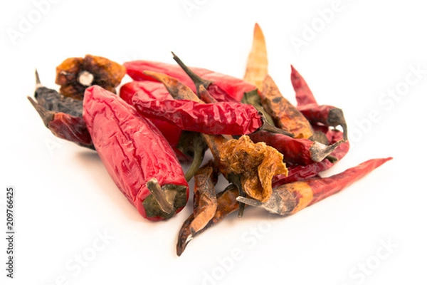 Fototapeta Dried chili pepper isolated on white background cutout