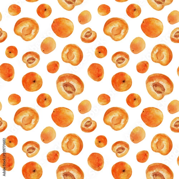 Obraz Seamless watercolor pattern with hand drawn juicy bright apricots.