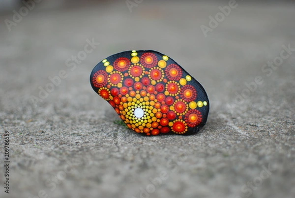 Obraz Red and Yellow Dot Psychedelic painted mandala stone