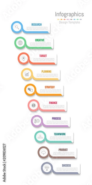 Fototapeta Infographic design elements for your business data with 10 options, parts, steps, timelines or processes. Vector Illustration.