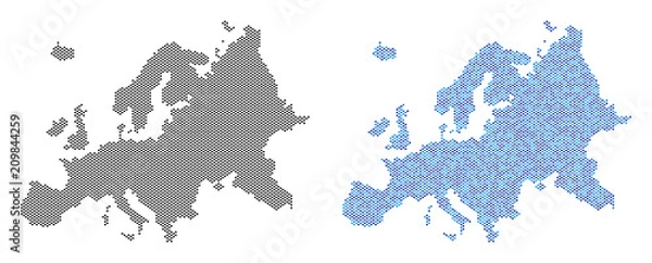 Fototapeta Circle dot Europe map version. Vector territory schemes in black color and blue color tints. Abstract mosaic of Europe map composed with small circle dot pattern.
