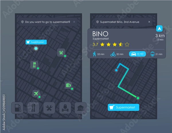 Fototapeta Dashboard theme creative infographic of city map navigation. illustration