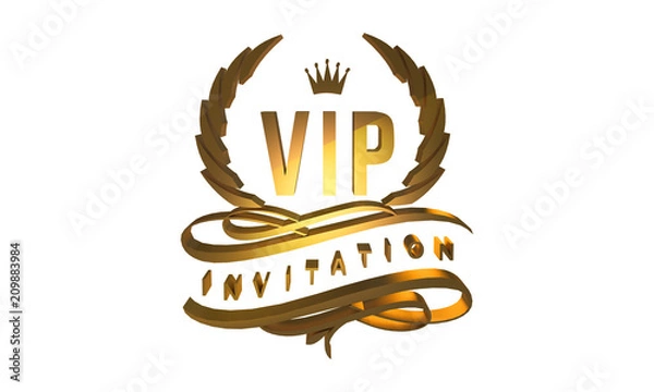 Fototapeta Golden VIP invitation, laurel wreath and flourishes, 3D render