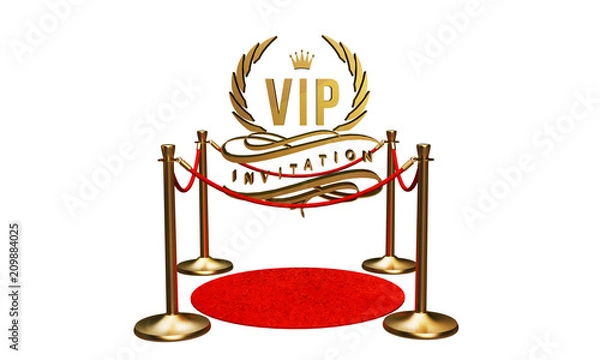 Fototapeta Golden VIP invitation, laurel wreath and flourishes, 3D render