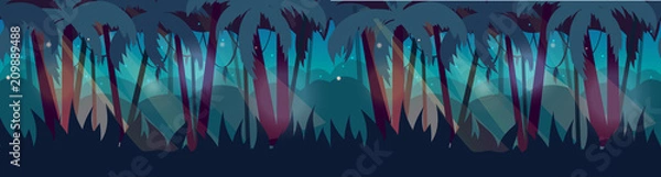 Obraz Panorama with Jungle Rainforest landscape. Vector illustration for your design