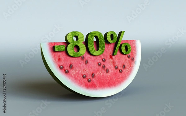 Fototapeta 3D rendering; watermelon and 80%